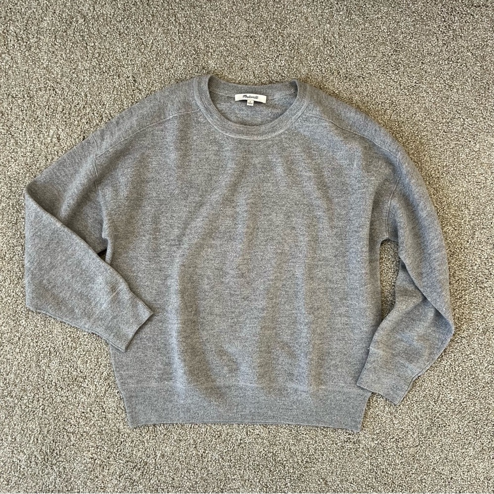 Madewell Women’s Heather Gray Crewneck Sweater, merino wool